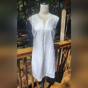 Sigrid Olsen Signature White Linen Sleeveless Embroidered Dress Size 6